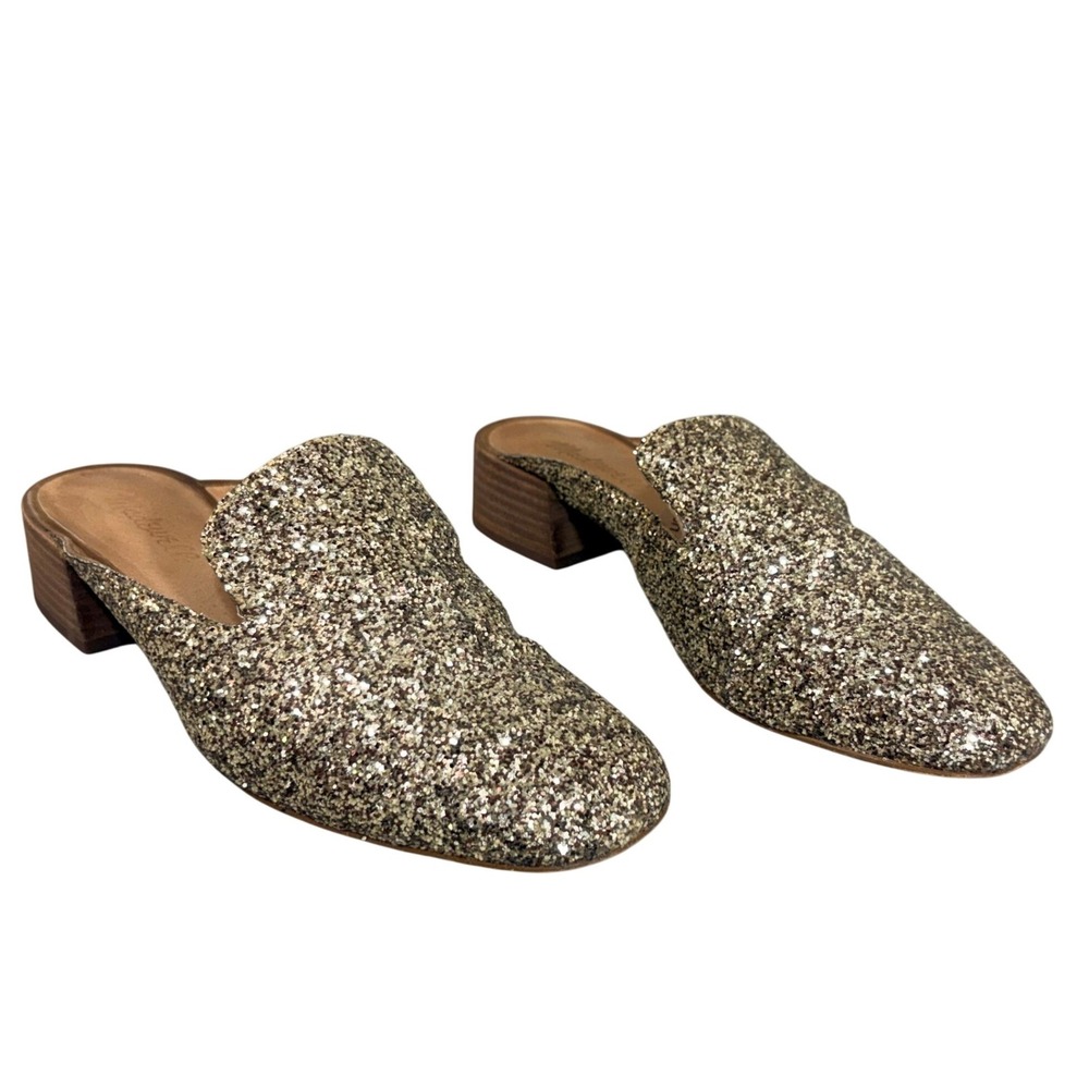 Madewell Gemma Glitter Mule Shoe 8 Gold Heel Slip On Loafers - Picture 2 of 8